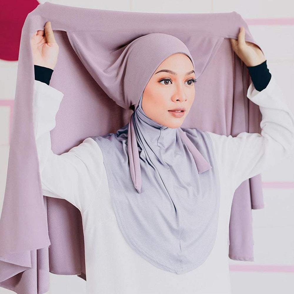 Malaysia Chiffon Hijab Scarf With Bandage Non-Slip Muslim Women Breathable Islam Long Shawl Headband Fashion Turban Headwrap