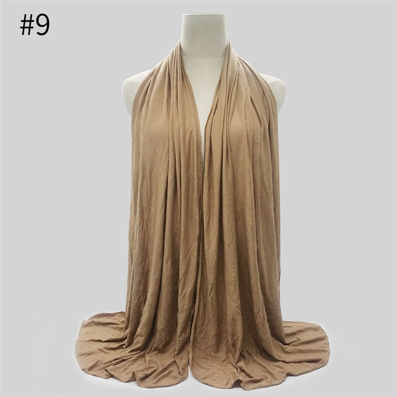 Fashion Cotton Jersey Muslim Scarf Hijabs Long Shawl Plain Colors Soft Turban Islamic Headscarf Wraps