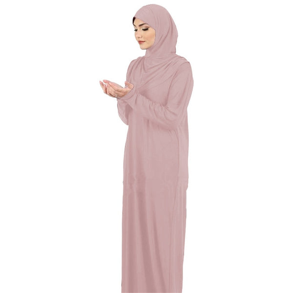 Ramadan One Piece Prayer Abaya Hooded Dress Kaftan Muslim Women Jilbab Hijab Dress Robe Solid Color Islam Dubai Turkey Clothes