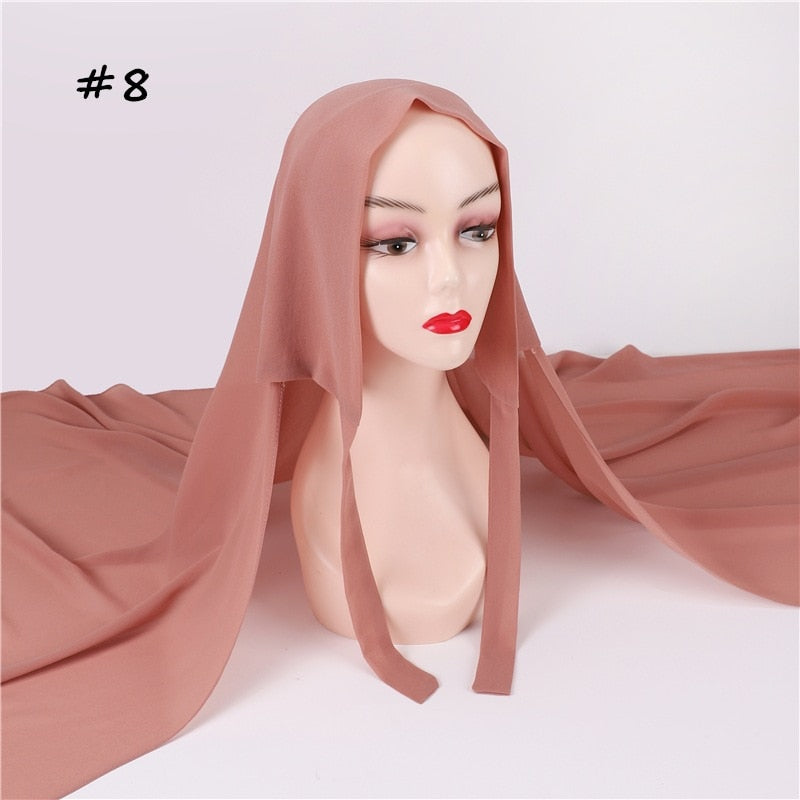 New Women Convenient Bandage Hijabs Long Shawl Instant Chiffon Head Wrap Muslim Islamic Headscarf