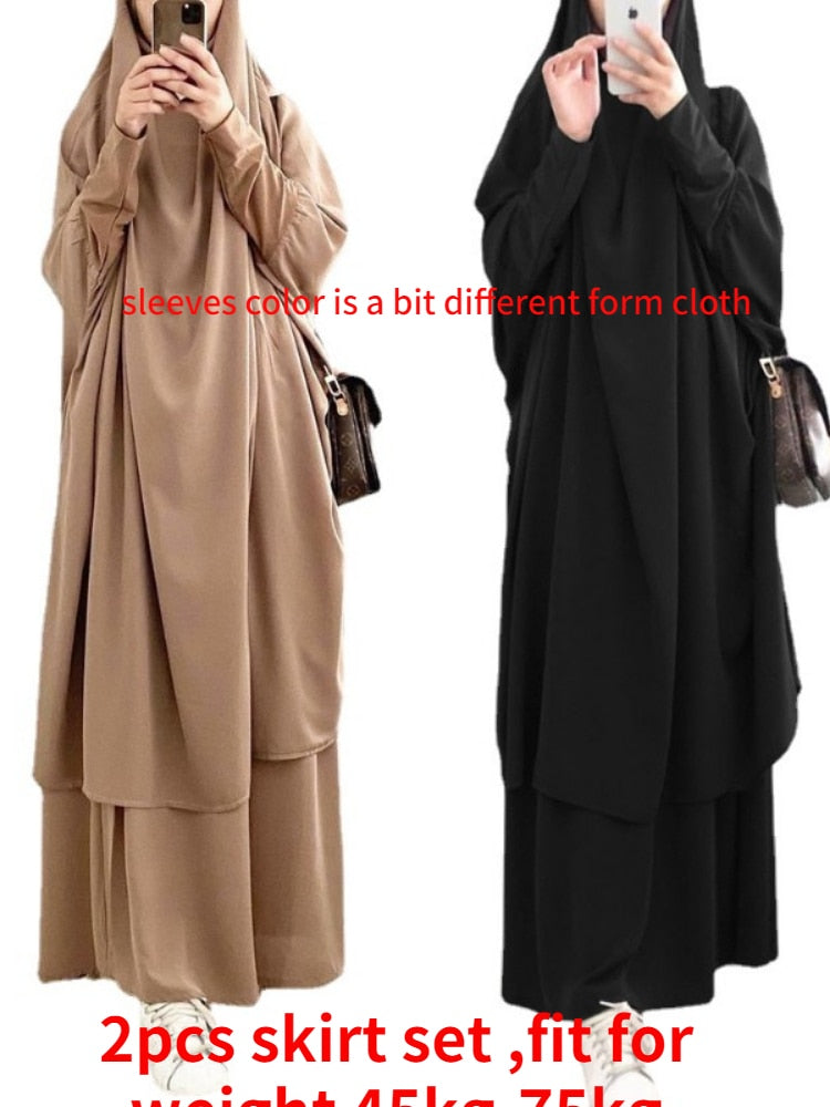 Hooded Muslim Women Hijab Dress Prayer Garment Jilbab Abaya Long Khimar Ramadan Gown Abayas Skirt Sets Islamic Clothes