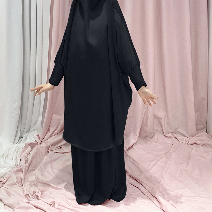 Ramadan Satin Muslim Sets Hijab Prayer Dress for Kids Abaya Dubai Turkey Islamic Clothing Girl Abayas for Children+ Skirt Burka