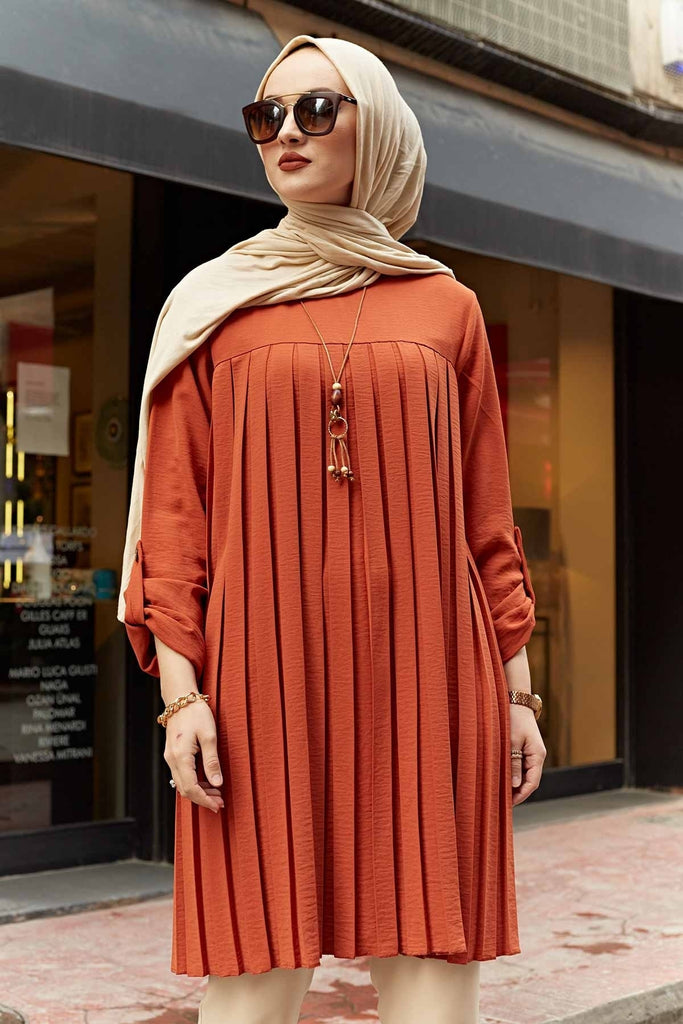 Pleated Tunic Long Sleeve Muslim Tops