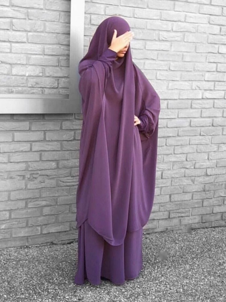 Hooded Muslim Women Hijab Dress Prayer Garment Jilbab Abaya Long Khimar Ramadan Gown Abayas Skirt Sets Islamic Clothes