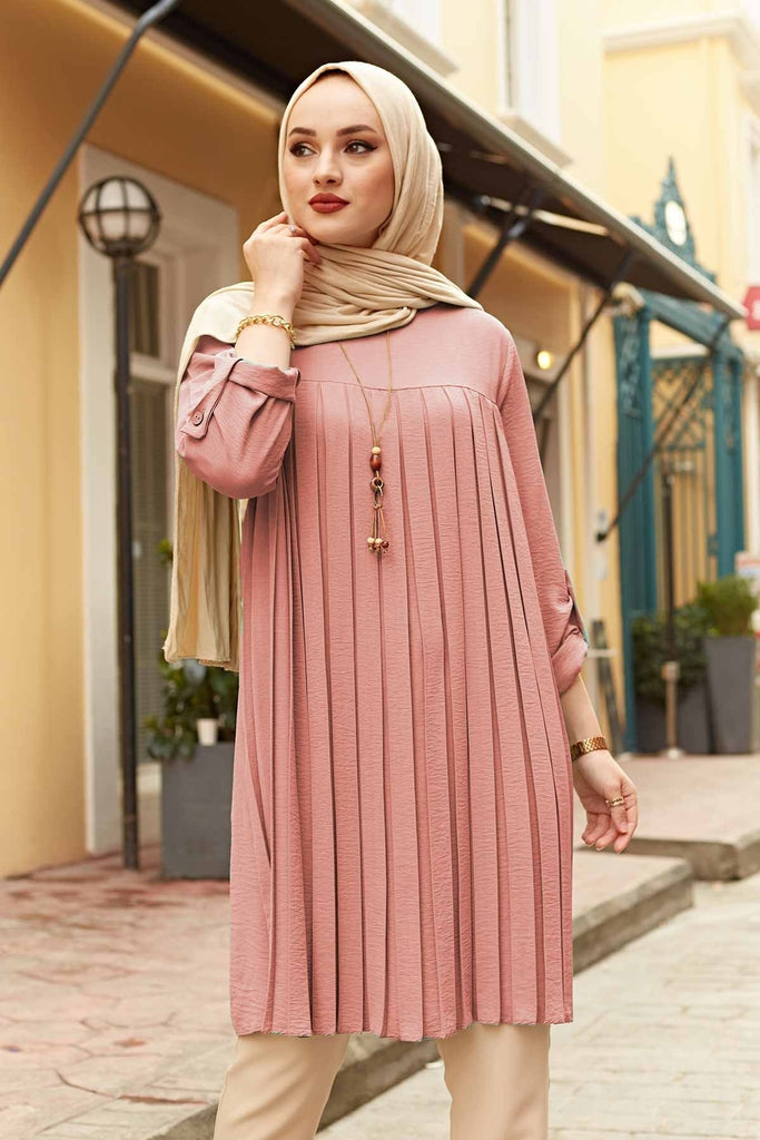 Pleated Tunic Long Sleeve Muslim Tops