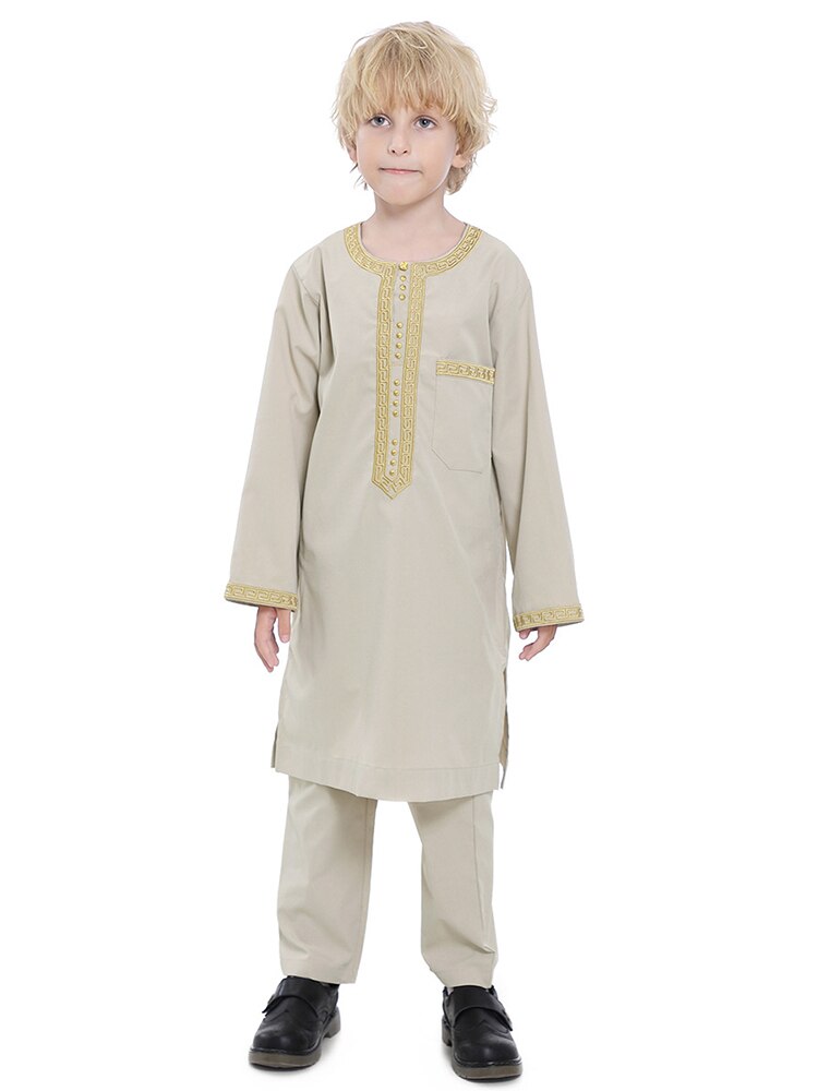 Saudi Arabia Children Robe Muslim Fashion Clothes Kids Qamis Boy Jubba Thobe 2 Piece Set Islamic Clothing Men Party Abaya Kaftan