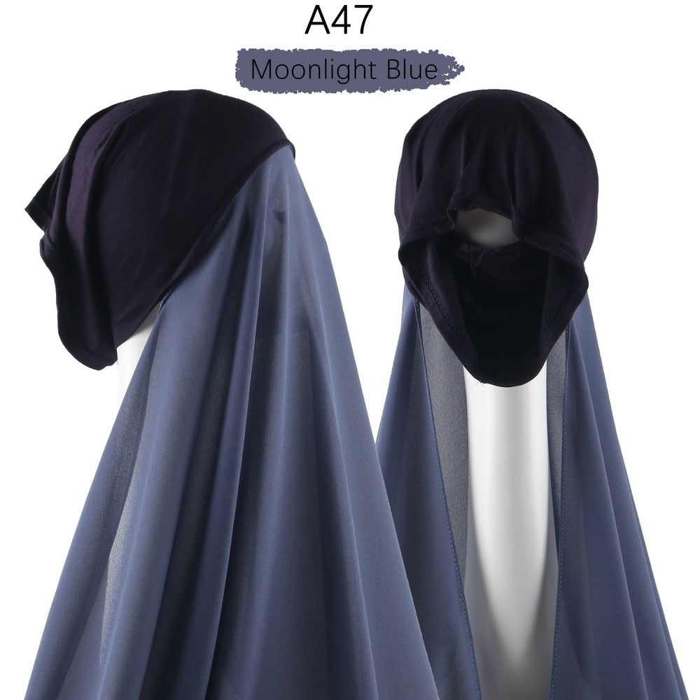 Instant Hijab With Cap Heavy Chiffon Jersey Hijab For Women Veil Muslim Fashion Islam Hijab Cap Scarf For Muslim Women Headscarf