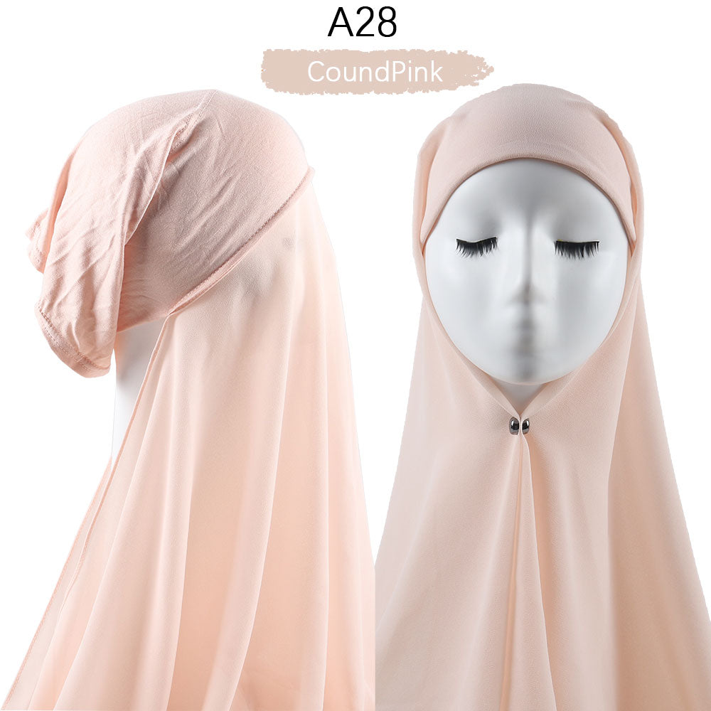 Instant Hijab With Cap Heavy Chiffon Jersey Hijab For Women Veil Muslim Fashion Islam Hijab Cap Scarf For Muslim Women Headscarf