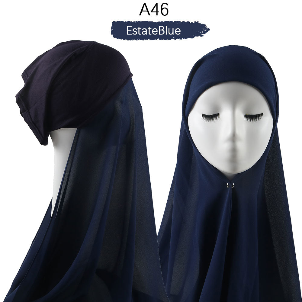 Instant Hijab With Cap Heavy Chiffon Jersey Hijab For Women Veil Muslim Fashion Islam Hijab Cap Scarf For Muslim Women Headscarf