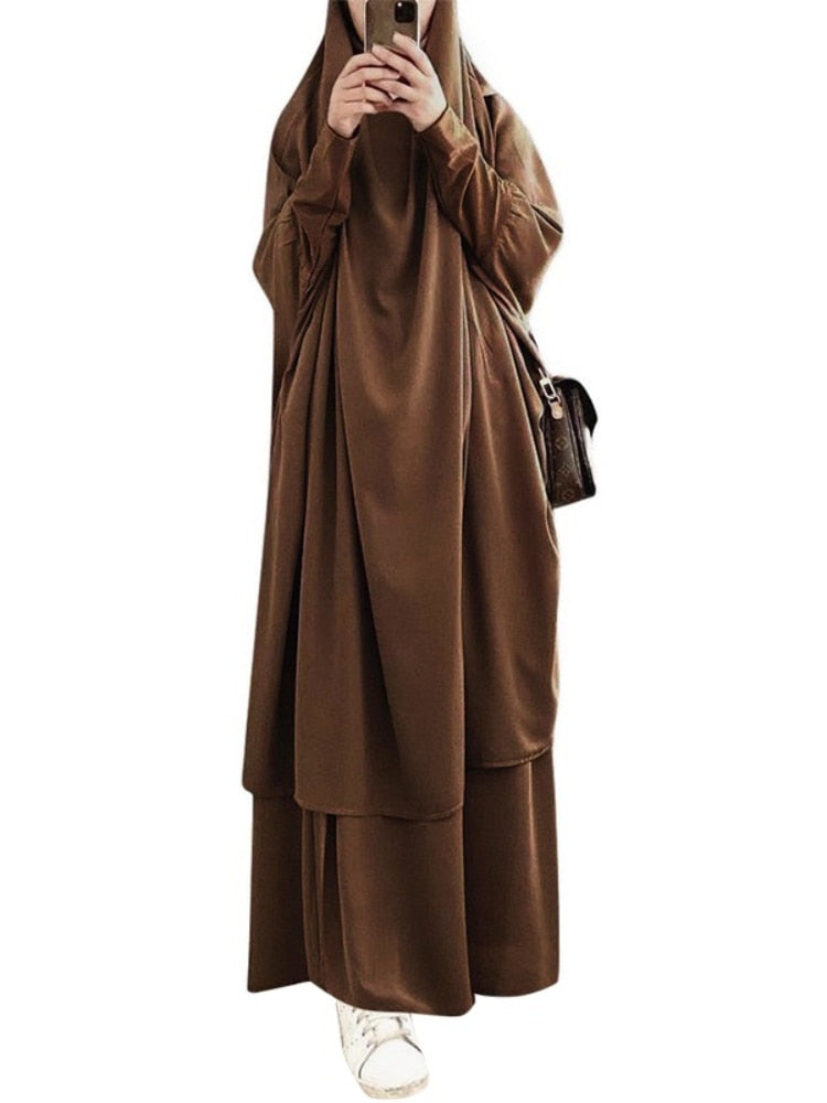 Hooded Muslim Women Hijab Dress Prayer Garment Jilbab Abaya Long Khimar Ramadan Gown Abayas Skirt Sets Islamic Clothes