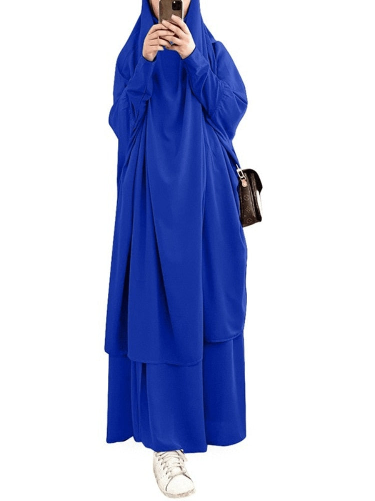 Hooded Muslim Women Hijab Dress Prayer Garment Jilbab Abaya Long Khimar Ramadan Gown Abayas Skirt Sets Islamic Clothes