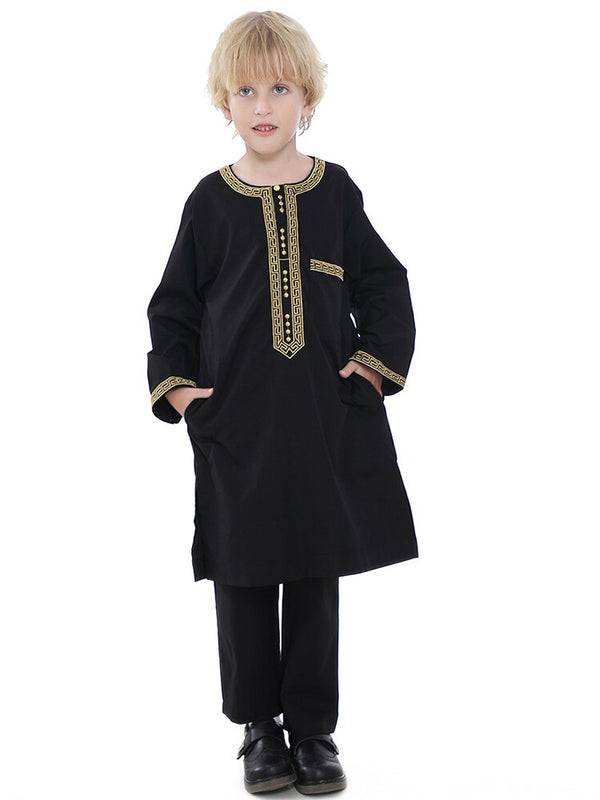 Saudi Arabia Children Robe Muslim Fashion Clothes Kids Qamis Boy Jubba Thobe 2 Piece Set Islamic Clothing Men Party Abaya Kaftan