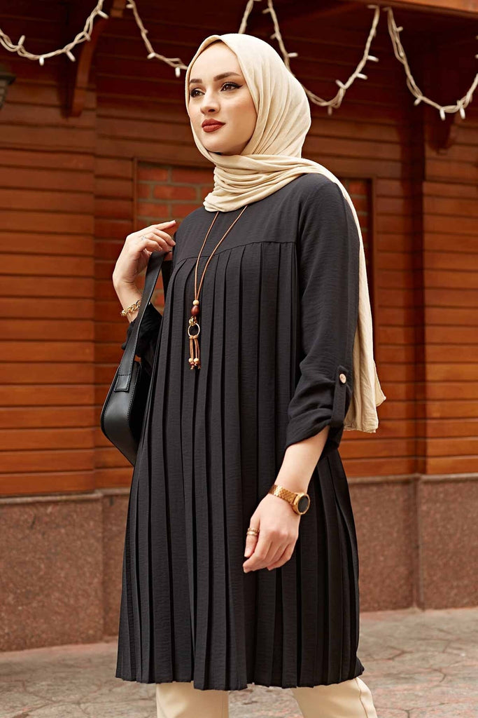 Pleated Tunic Long Sleeve Muslim Tops