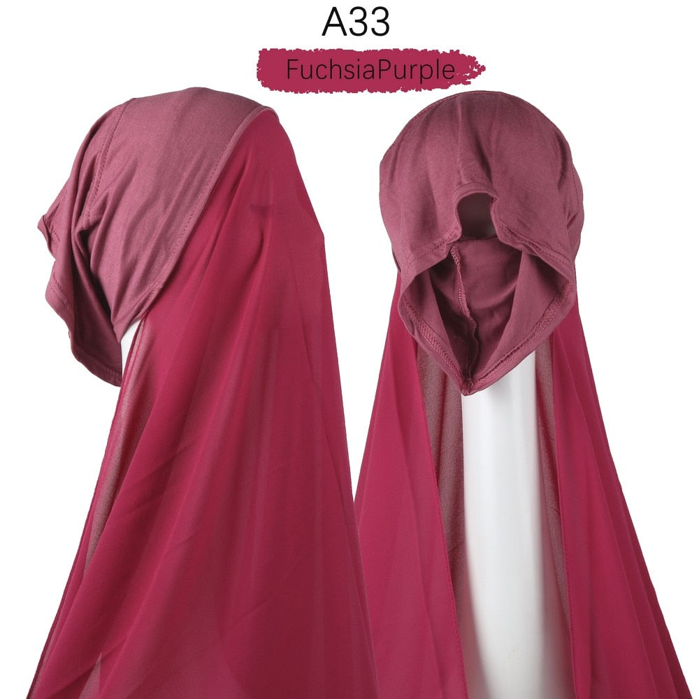 Instant Hijab With Cap Heavy Chiffon Jersey Hijab For Women Veil Muslim Fashion Islam Hijab Cap Scarf For Muslim Women Headscarf