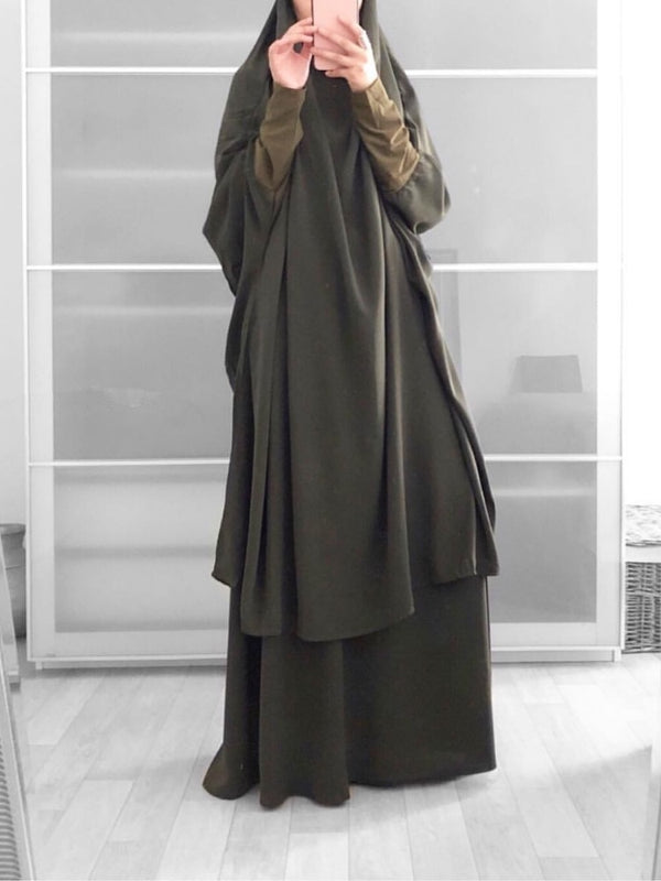 Hooded Muslim Women Hijab Dress Prayer Garment Jilbab Abaya Long Khimar Ramadan Gown Abayas Skirt Sets Islamic Clothes