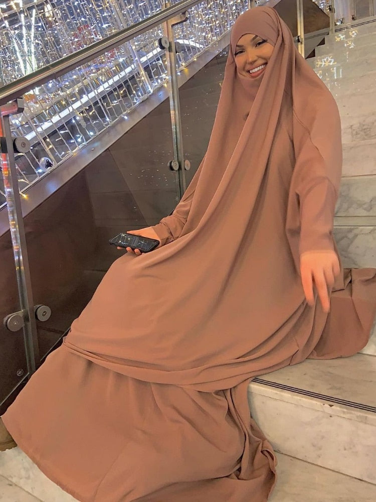 Hooded Muslim Women Hijab Dress Prayer Garment Jilbab Abaya Long Khimar Ramadan Gown Abayas Skirt Sets Islamic Clothes