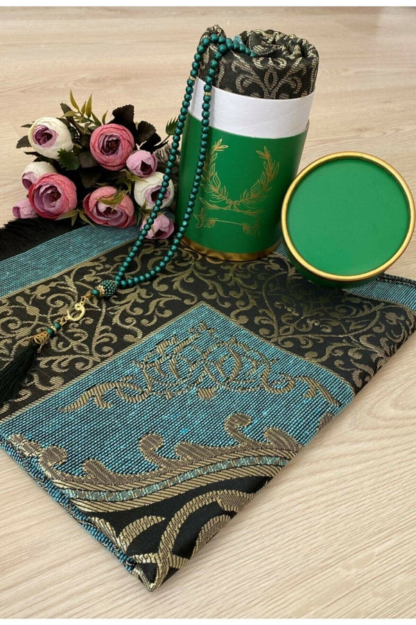 2PC Muslim Prayer Rug Set Sejadah Rosary Beads Prayer Mat Gift Set Islamic Muslim Arabic Items Unisex Eid Gift Ramadan Gift Set