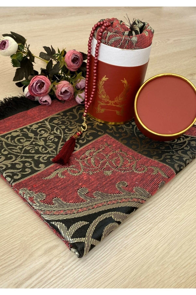 2PC Muslim Prayer Rug Set Sejadah Rosary Beads Prayer Mat Gift Set Islamic Muslim Arabic Items Unisex Eid Gift Ramadan Gift Set